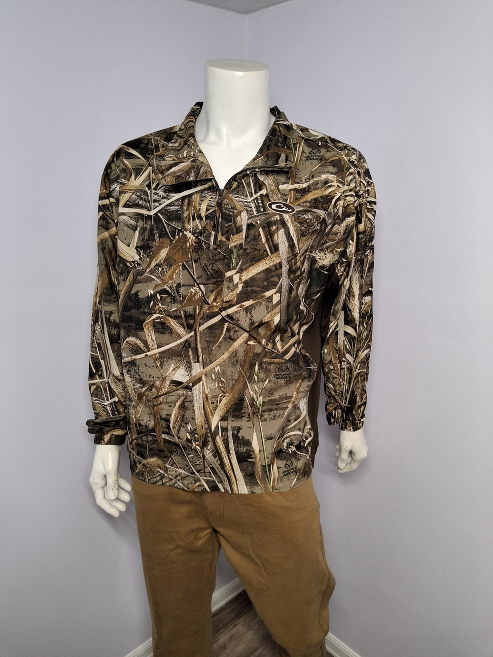 Men's Drake Waterfowl Camo Size L Regular Polyester Long Sleeve Pullover Jacket